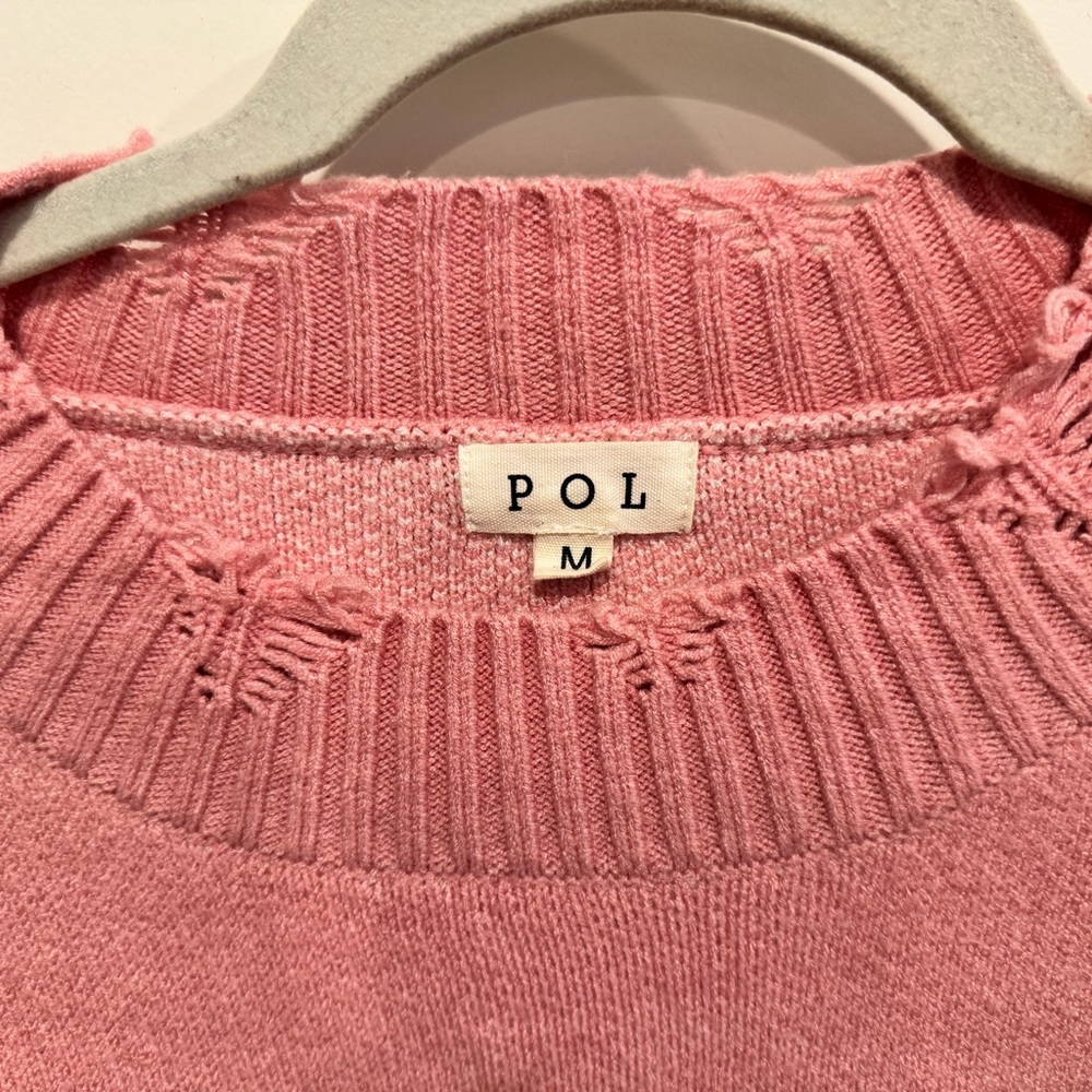 POL Distressed Pink Sweater with Peace Sign - Size M - Picture 2 of 5